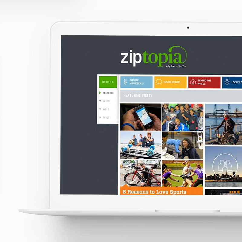 A screen grab of the Ziptopia blog from the Zipcar website, shown on a laptop