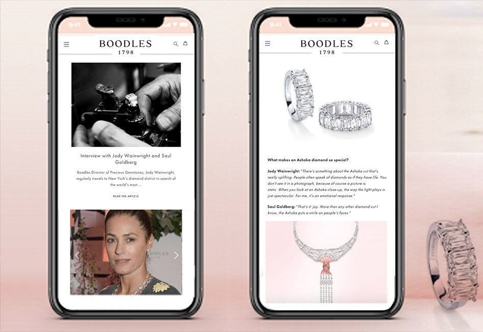A screen grab of the Boodles blog page on an IPhone.